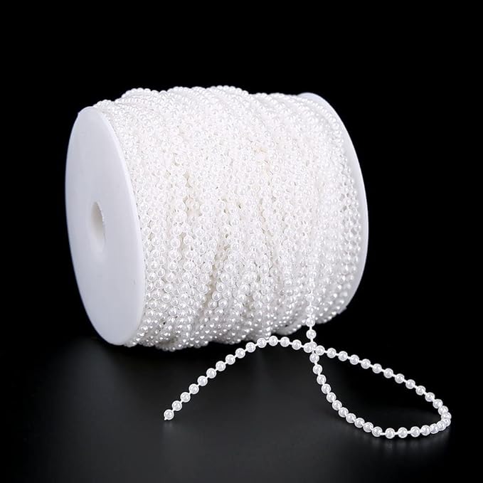 FQTANJU 2.5mm White Faux Pearl Beads Garland Pearl Bead Roll Strand for Wedding, Birthday Party, Bouquet,Crafts Decoration (100 Meters Length)
