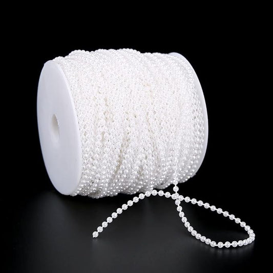 FQTANJU 2.5mm White Faux Pearl Beads Garland Pearl Bead Roll Strand for Wedding, Birthday Party, Bouquet,Crafts Decoration (100 Meters Length)