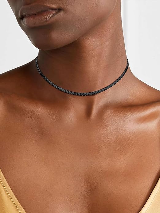 Richsteel Stainless Steel Mens Flat Link Chain Necklace, Black/Gold/Steel Chain for men, 2mm/4mm/6mm Width, No Tarnish & Hypoallergenic Hip Hop Jewelry, 18"-30" Length