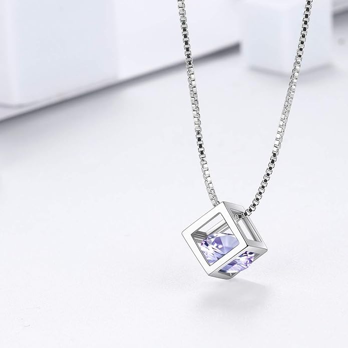Aurora Tears Birthstone Necklace/Earring 925 Sterling Silver Women Cross/3D Cube/Cresent Moon Birth Stone Jewelry Mens Birthday Gift Anniversary Present