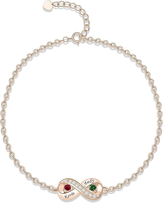 BABOOM Custom Mother Bracelet With 1-8 Birthstones Personalized Infinity Name Bracelet Engraved Birthstone Bracelets Gifts For Women Mother Daughter Wife