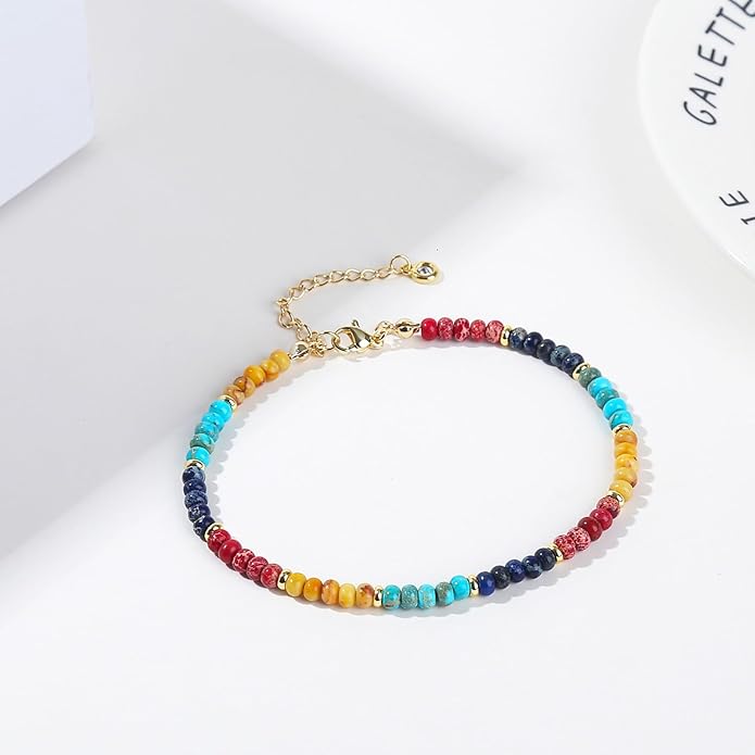 Natural Stone Beaded Anklets Bracelets for Women Handmade Beaded Anklet Bracelet Waterproof Boho Beads Ankle Bracelet Adjustable Summer Jewelry