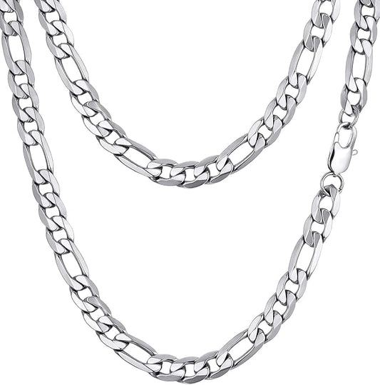 PROSTEEL 316L Stainless Steel Figaro Cuban Chain Necklace for Men, Black/18K Real Gold Plated, 4/5/6/7.5/9/10/13mm, 14inch-30inch, Come with Box