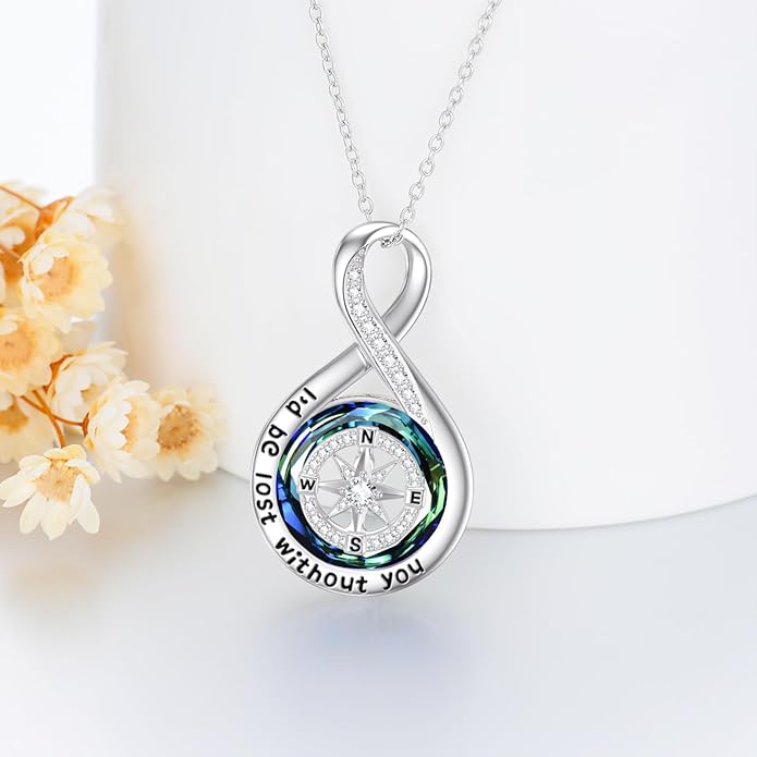 TOUPOP Compass Necklace for Women Sterling Silver I'd be Lost without You Necklaces Wedding Anniversary Jewelry Birthday Valentines Day Gifts for Her Wife Girlfriend