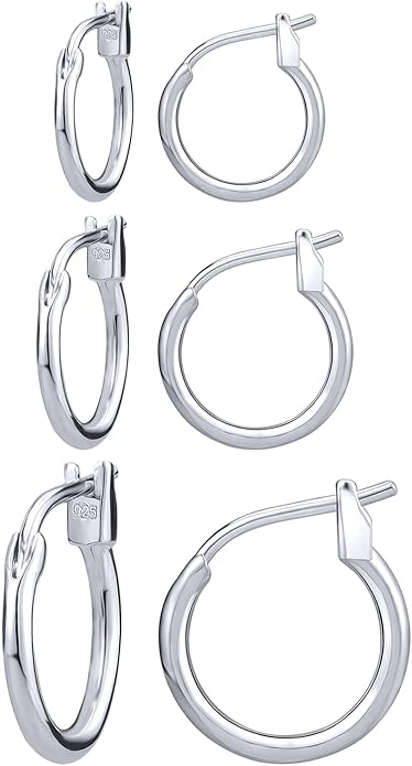 AoedeJ 925 Sterling Silver Hoop Earrings, High Polished Round Tiny Click-Top Hoop Earrings, Small Clasp Hoop Piercing Earrings
