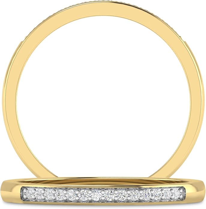 Inspereza 1/10 Carat 10kt Gold Round Diamond Petite Wedding Anniversary Stackable Band. (H-I Color, I2-I3 Clarity)