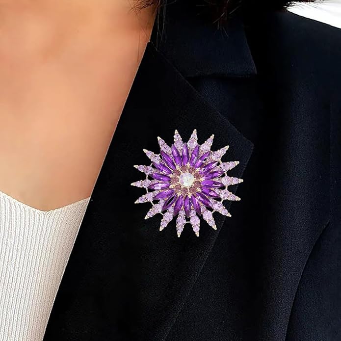 Premium Rhinestone Flower Brooch Pin for Women Sparkling Crystal Flower Corsage Bouquet Brooch Floral Lapel Pins Fashion Snowflake Sunflower Broochs Wedding Bride Dress Jewelry