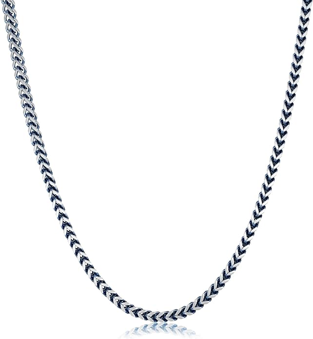 Metro Jewelry Foxtail Chain Necklace for Men in Stainless Steel with Black, Blue or Yellow Gold Ion Plated 5 MM Wide 18 to 30 Inches Long with Lobster Claw