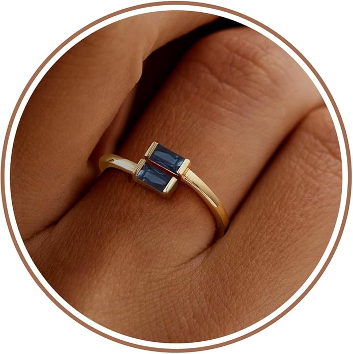 JSJOY Birthstone Rings for Women Dainty Emerald Blue Ring Birthday Gifts for Mom Her Gemstones CZ Ring for Teens Gold Rings That Don't Tarnish Adjustable Ring Jewelry Gifts
