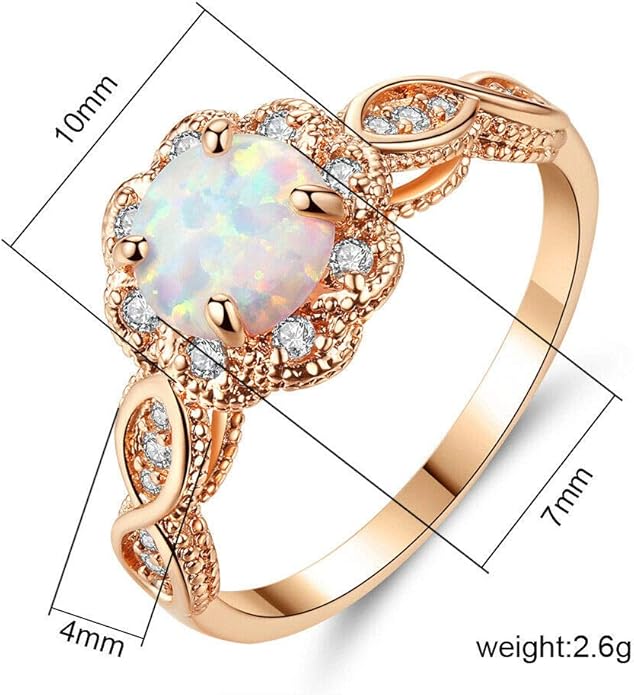 CiNily 18K Gold Plated Opal Ring-White Fire Opal & Amethyst & Cubic Zirconia Women Jewelry Gemstone Engagement Anniversary Ring Size 5-13