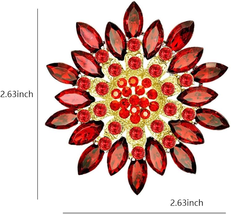 Large Crystal Flower Brooch Pin for Women Red purple pink green Rhinestone Flower Lapel Pin Wedding Party Birthday Dance Banquet Dress Suit Ceremony Clothes Hat Bag Accessories Jewelry