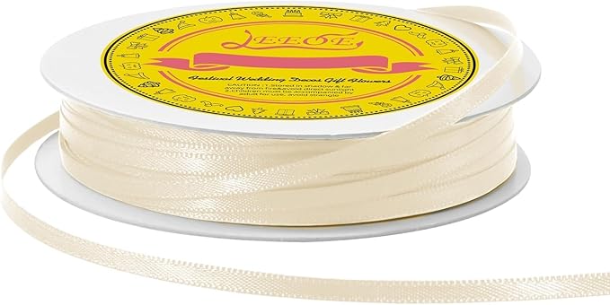 LEEQE Double Face Cream Satin Thin Ribbon 1/8 inch X 50 Yards Polyester Cream Ribbon for Gift Wrapping Very Suitable for Weddings Party Hair Bow Invitation Decorations and More