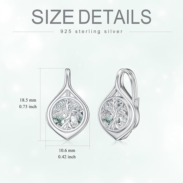 WINNICACA Leverback Earrings for Wonen 925 Sterling Silver Tree of Life Earrings Dangle Drop Turquoise Moonstone Moss Agate Heart Jewelry Gifts for Women Anniversary Birthday Christmas
