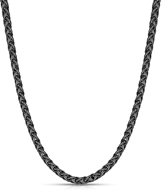 Fiusem Black Wheat Chains for Men and Women, 2/2.5/3/4/5mm Stainless Steel Necklace Chain, Mens Necklace Jewelry Gift 16-28 Inch
