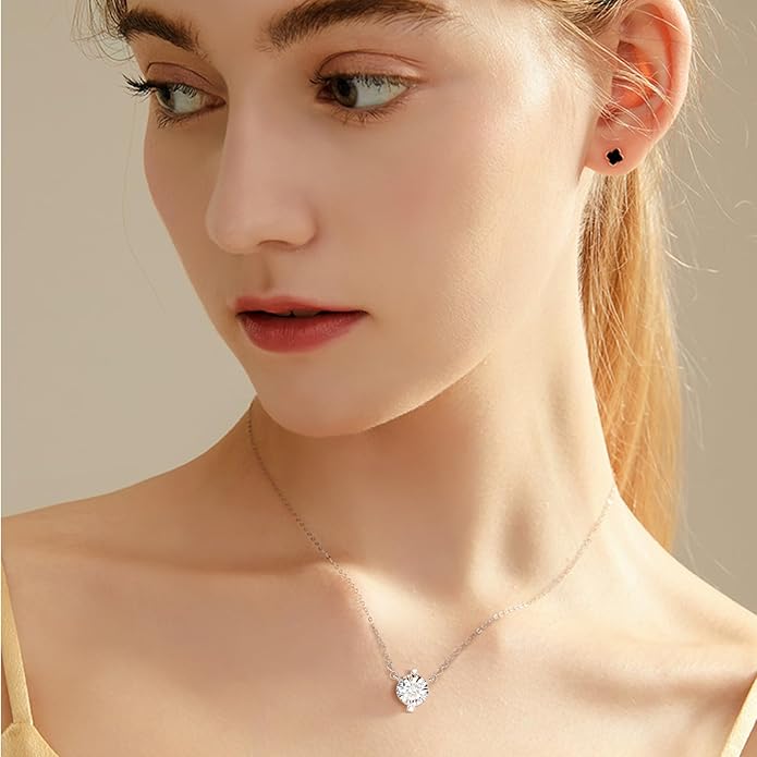 G&GEMSJEW Heart Necklaces for Women, 1-2 Carats Moissanite, 18K White Gold-Plated 925 Sterling Silver Round Brilliant Cut Moissanite Imitation Diamond Necklaces, Jewelry Gifts for Christmas Valentine's Day,Anniversary Present for Wife Women