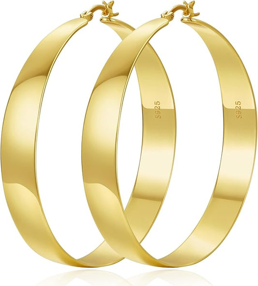 10MM Wide Thick Gold Hoop Earrings for Women Hypoallergenic 925 Sterling Silver Large Hoop Lightweight Chunky Hoops Earring for Women Jewelry Gifts