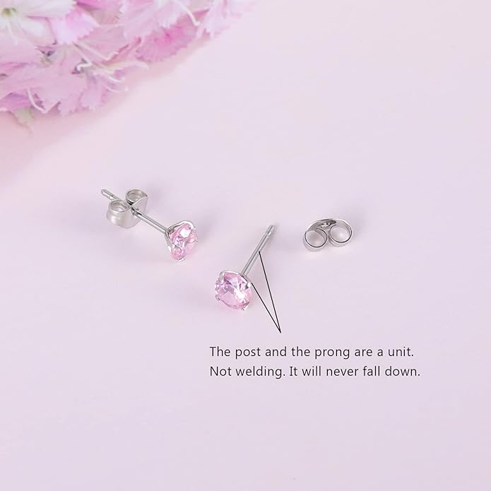 12 Pairs 18K Gold Plated Surgical Stainless Steel Stud Earrings, Star Heart Square Stud Earring for Women, Cubic Zirconia Birthstone Stud Earrings Set