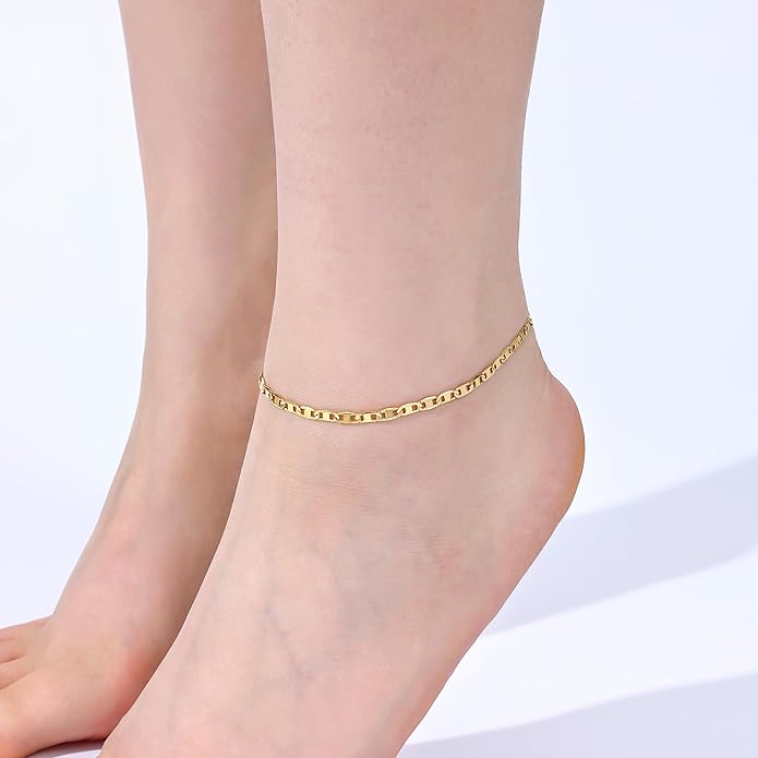 Gacimy 3.5mm Mariner Anklets for Women, 18K Gold Plated/Silver Tone Women’s Anklet, 9/10/11 Inches