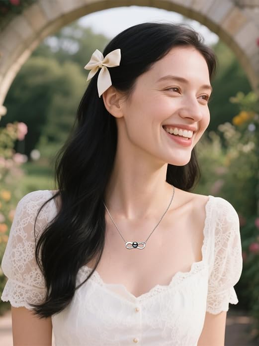 Tahitian Black Pearl Necklace Infinity Gifts for Women Wife Wedding Birthday Anniversary Jewelry Valentines Christmas Day Gifts 925 Sterling Silver