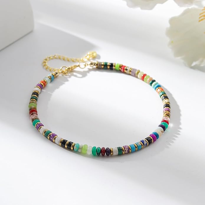 XIJIN Natural Stone Beaded Anklets for Women Handmade Beach Boho Turquoise Beads Ankle Bracelet Jewelry Gift for Her