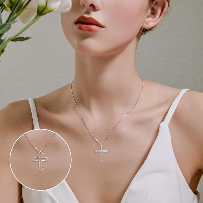 JBAERD Couples BFF Matching Necklaces 925 Sterling Silver Cross/Yin Yang/Sun Moon/Mountain Wave Pendant Necklace Anniversary Birthday Gifts