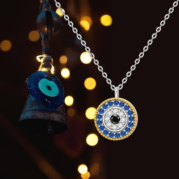 Evil Eye Necklace for Women Sterling Silver Greek Turkish Blue Evil Eye Pendant Necklace Jewelry Lucky Christmas Gifts