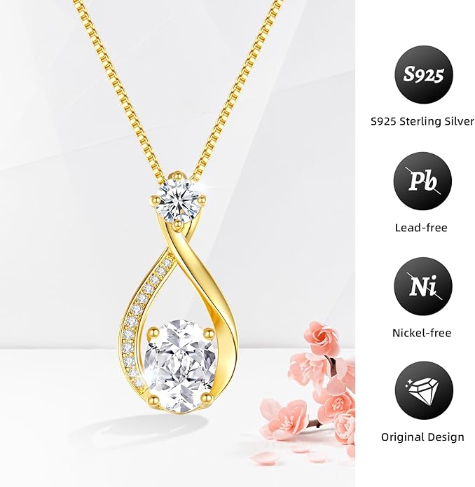 geweio 1.5CT Moissanite Infinity Pendant Necklace in Gift Box|Anniversary Wedding Gifts for Women Wife Her|S925 Sterling Silver 18K White Gold/Gold Filled|Jewelry for Birthday Christmas Valentines Day