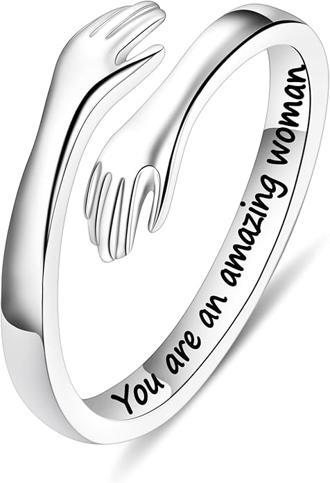 Yesteel Valentines Gifts for Kids Teen Girls - S925 Sterling Silver Hug Ring for Teen Girls Women, Adjustable Ring Jewelry Mothers Day Birthday Gifts for Daughters Mom Sister Wife Friends Grandma