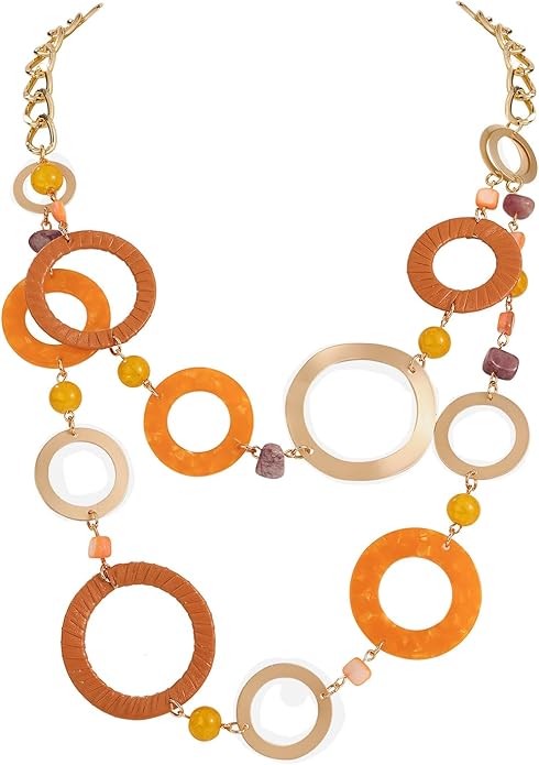 Bocar Layered Collar Necklace Statement Circle 2 Strand Chain Jewelry Necklaces Trendy for Women Gift