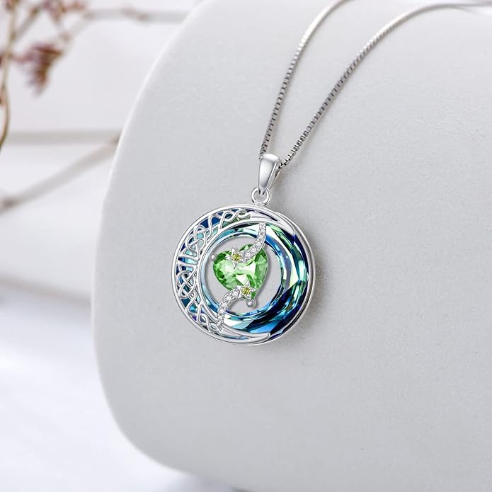 TOUPOP Christmas Gifts Birthstone Necklace 925 Sterling Silver Moon and Star Pendant with Blue Crystal Celtic Moon Jewelry Birthday Gifts for Women Mom Wife Her Daughter