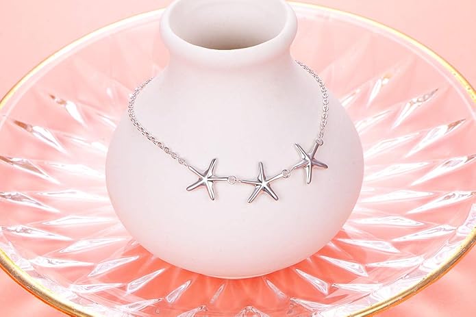 Anklet for Women S925 Sterling Silver Adjustable Foot Evil Eye Starfish Heart Bead Butterfly Celtic Knot Cross Multilayer Layered Ankle Bracelet Jewelry