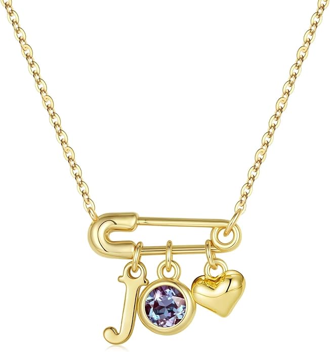 MONOOC Christmas Gifts for Women Girls - 14K-Gold-Plated Dainty Paperclip Heart Initial Necklace Birthstone Necklace Jewelry Birthday Gifts for Women Her Mom Friend Wife Sister