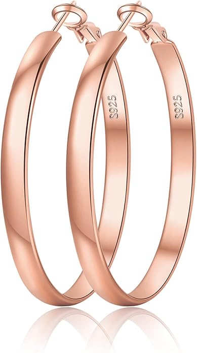 EXGOX 5mm Wide Gold Hoop Earrings for Women,Sterling Silver Hoop Earrings Large Silver Hoop Earrings Hypoallergenic Lightweight 14K Real Gold Plated Big Hoop Earrings for Women 30/40/50/60/70mm