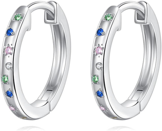 Sterling Silver Hoop Earrings Small Hoop Sun/Leaf/Triangle Huggie Earrings for Women Hypoallergenic