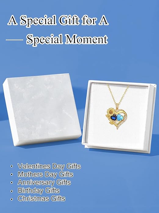 Sunflower Heart Necklace for Women 14K Gold Exquisite Anniversary Birthday Gifts for Wife Mother Her Double Birthstone Pendant jewelry‘You Are My Sunshine’