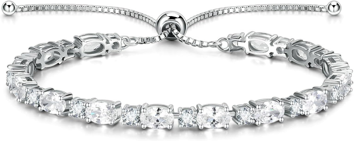 FANCIME Birthstone Tennis Bracelets Sterling Silver Bolo Tennis Bracelets Charm Fine Jewelry Birthday Gifts for Women Mom Wife Her