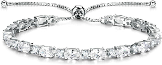 FANCIME Birthstone Tennis Bracelets Sterling Silver Bolo Tennis Bracelets Charm Fine Jewelry Birthday Gifts for Women Mom Wife Her