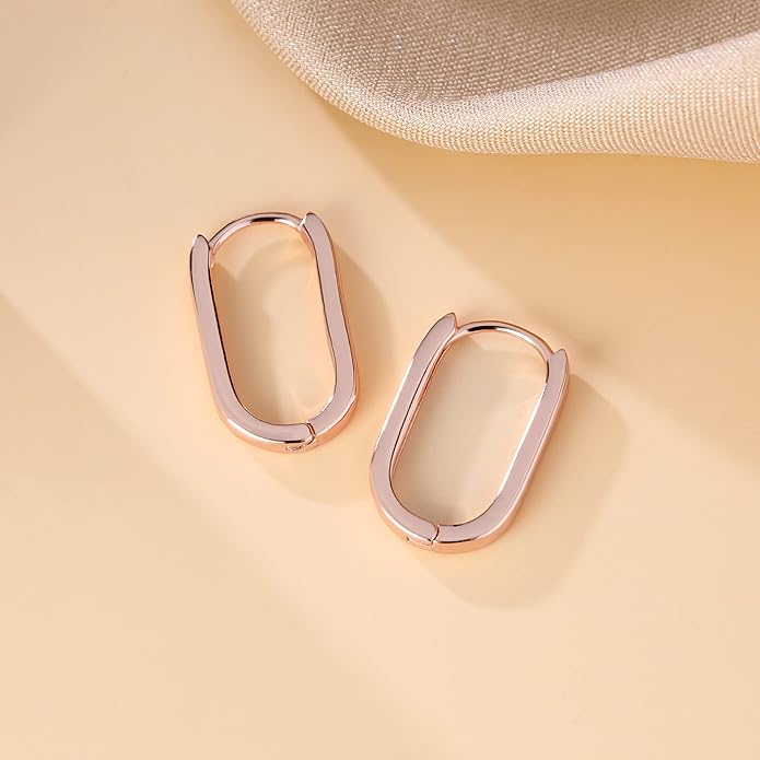 Reffeer 925 Sterling Silver U Hoop Earrings for Women Teens Minimalist Square Hoop Earrings U Huggie Earrings