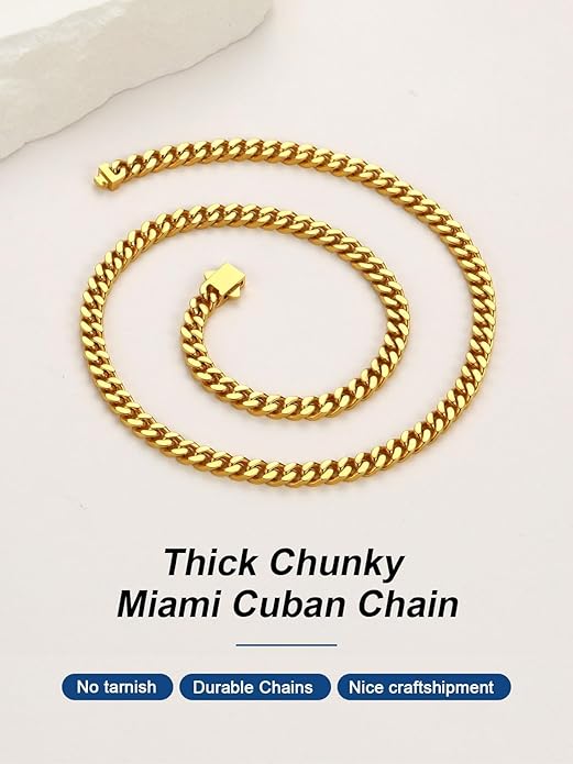 ChainsPro Chunky Cuban Link Chain Necklace for Women,Stainless Steel Silver/Gold Plated Thick Choker, 5/12/14mm Width,18" and 20" Punk Hip Hop Trendy Jewelry Gifts