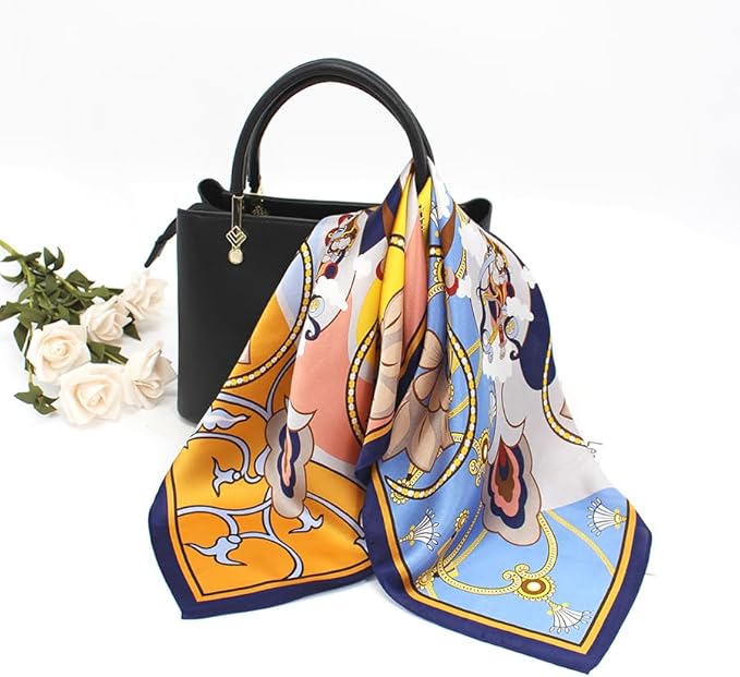 ANDANTINO 100% Pure Mulberry Silk Small Square Scarves -21'' x 21''- Digital Printed Neckerchief –Women Men Lightweight Scarf