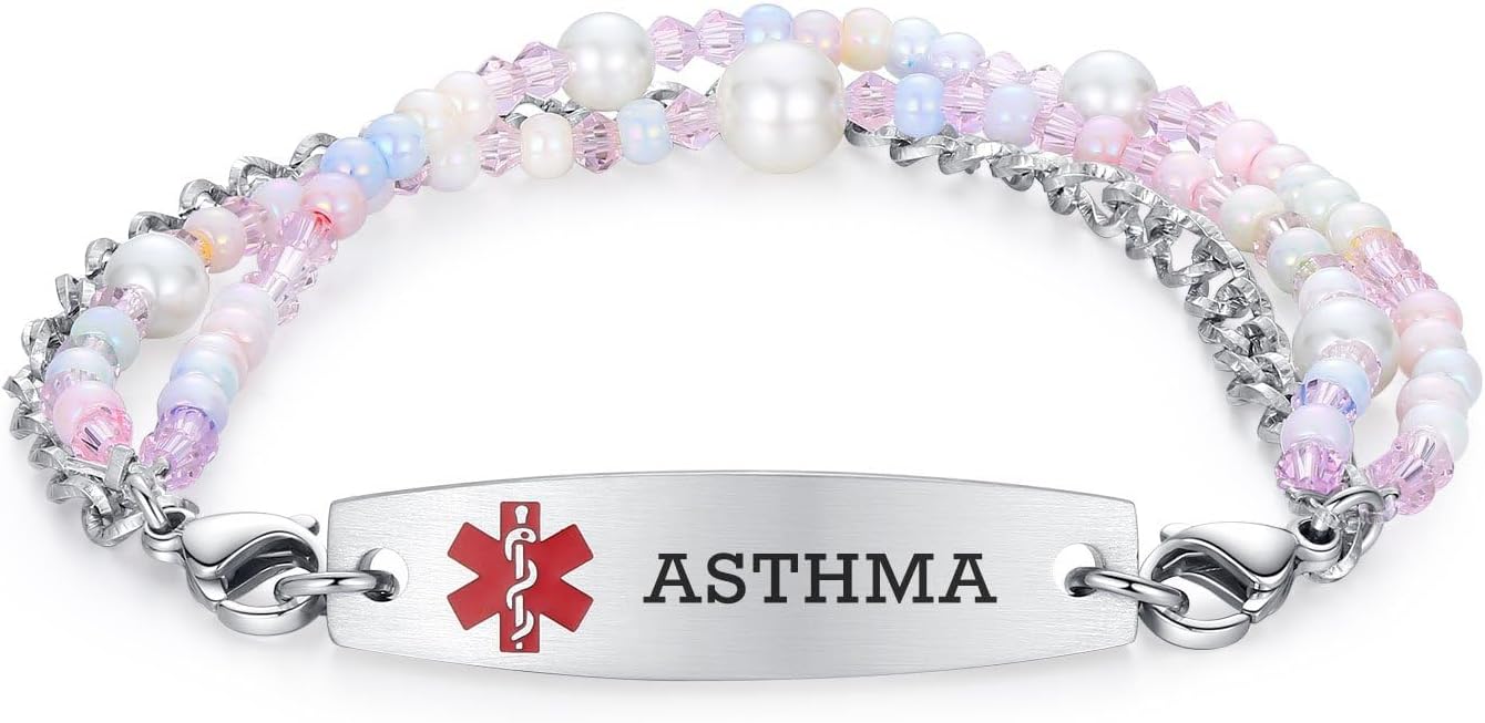 mnmoom 7.5 inch interchangeable Medical id bracelets for Women beads Medical alert bracelets with customize engraving