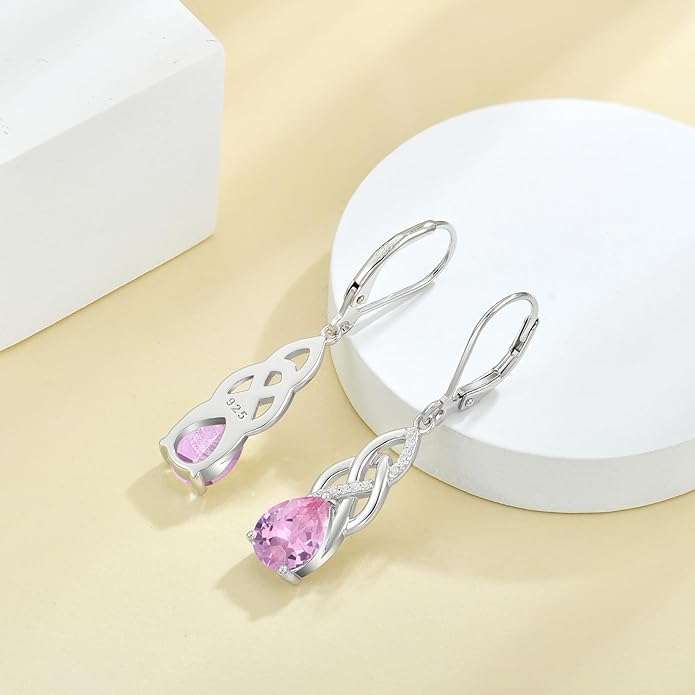 JO WISDOM Women Celtic Knot Infinity Dangle Earrings for Women Sterling Silver 7 * 9mm Birthstone Irish Twisting Drop Earrings Jewelry for Women