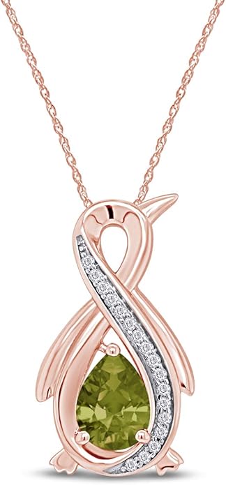 Infinity Penguin Pendant Necklace for Women, 14K Gold Over Sterling Silver with Pear & Round Cut Simulated Birthstone & White Diamond Accents, Dainty Animal Jewelry Gift with 18" Chain