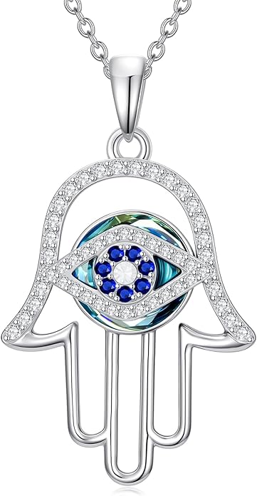WINNICACA Sterling Silver Evil Eye Necklace Protection Crystal Pendant for Women Good Luck Vintage Evil Eye Pendant Jewelry Birthday Gifts for Women Friend Female