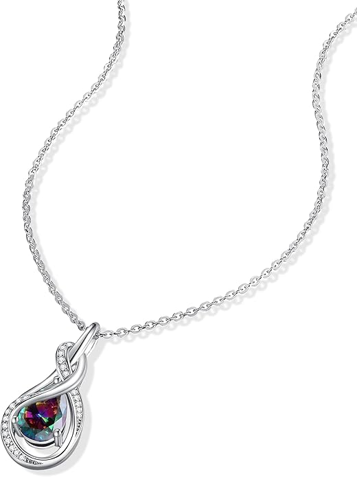 FANCIME TimelessTie Birthstone Necklace for Women White Gold Plated Sterling Silver Ribbon Design Jewelry Knot Pendant Fine Jewelry Gemstone Birthday Graduation Anniversary Christmas Gifts for Women Wife Mother Her