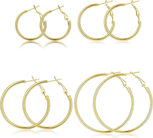 6 Pairs Gold Silver Hoop Earrings for Women, 14K Gold Plated Stainless steel Hoop Earring for Women, Lightweight Hypoallergenic Dainty Hoop Earrings Set