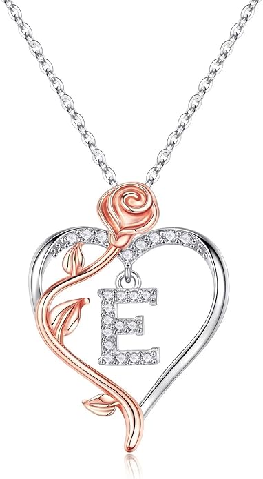 Yesteel Rose Heart Initial Necklaces Gifts for Women Teen Girls, Rose Love Heart Letter Pendant Necklace Jewelry Mothers Day Valentines Anniversary Birthday Gifts for Her Women Wife Girlfriend