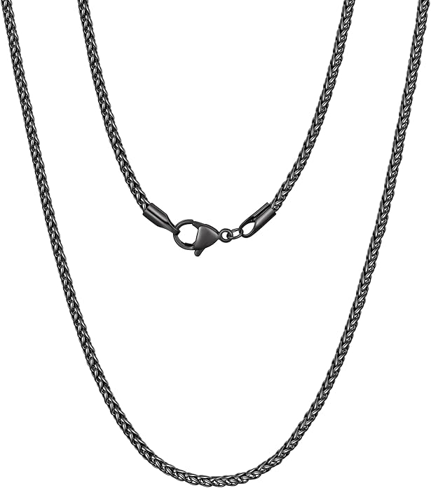 Fiusem Wheat Chains for Men and Women, 2/2.5/3/4/5mm Silver Tone/14K Gold Plated/Black Necklace Chain, Stainless Steel Mens Necklace 16-28 Inch