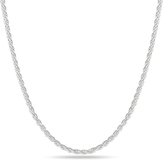BRIJEWNES 925 Sterling Silver Clasp 2/2.5/3/4/5mm Silver Chain for Men Mens Necklace Rope Chain Necklace Diamond Cut Silver Mens Chain Necklace 16 18 20 22 24 26 28 30 Inches