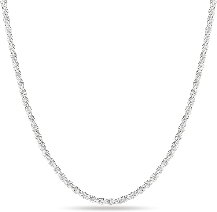 BRIJEWNES 925 Sterling Silver Clasp 2/2.5/3/4/5mm Silver Chain for Men Mens Necklace Rope Chain Necklace Diamond Cut Silver Mens Chain Necklace 16 18 20 22 24 26 28 30 Inches